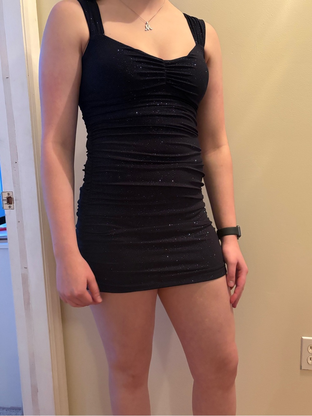 Black Sparkle Ruched Mini Dress - Women